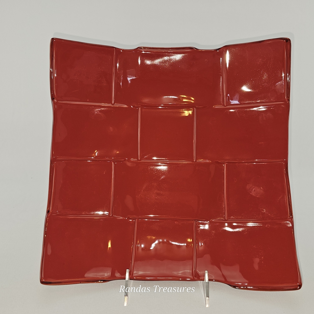 Modigliani Via Condotti Roma Red Basket Weave Square Decrative Platter - Italy